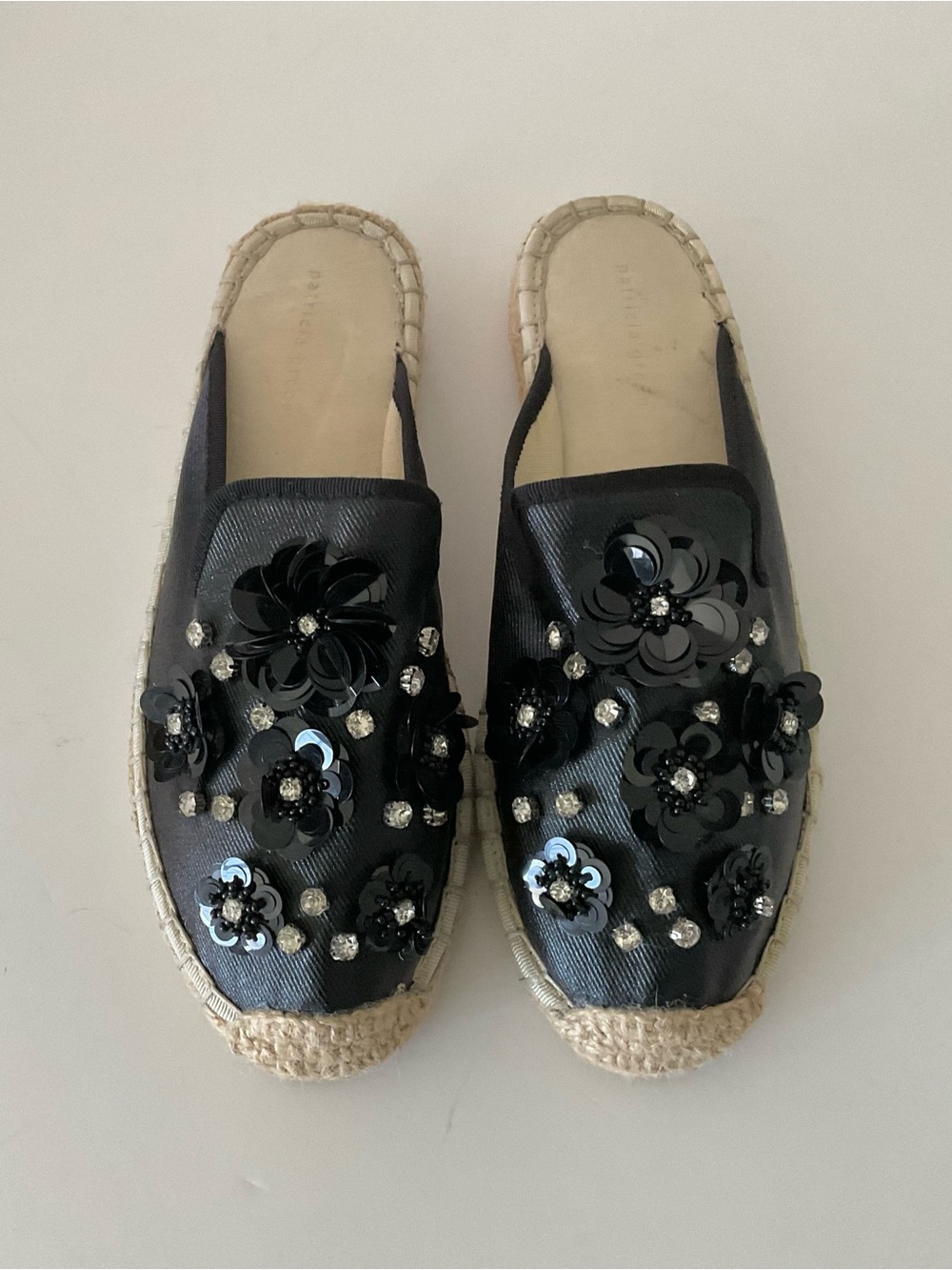 PATRICIA GREEN Tia Embellished Mule Espadrille Black Size 7.5 EU 38